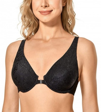 Bras Women's Unlined Racerback Bra Underwire Front Closure Bras - Black - CA198DTIA8W $22.53