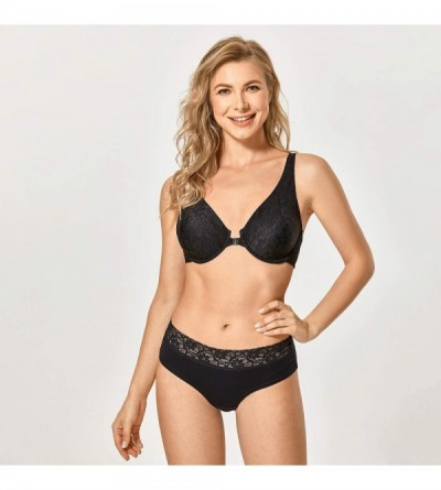 Bras Women's Unlined Racerback Bra Underwire Front Closure Bras - Black - CA198DTIA8W $22.53