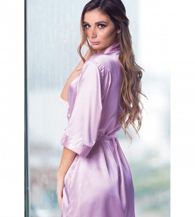 Robes Women's Silk Satin Robe Bride Bridesmaid Sexy Robes for Women - Lavender - CG18LZ3KAEY $12.86