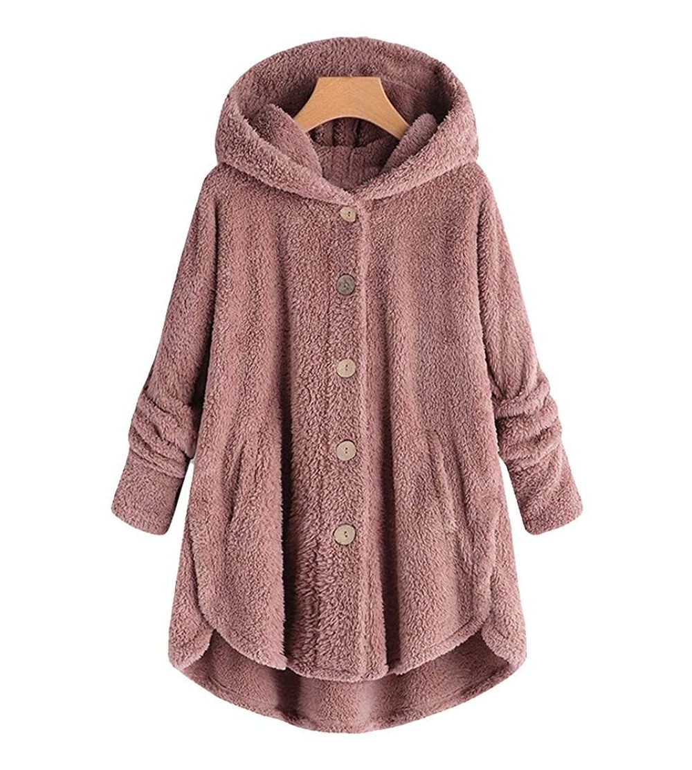 Tops Sherpa Fleece Jacket Peplum Hooded Sweatshirt Fluffy Coat Shearling Outwear Shaggy Faux Fur Button - Pink - C41925GG549 ...