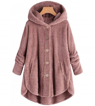 Tops Sherpa Fleece Jacket Peplum Hooded Sweatshirt Fluffy Coat Shearling Outwear Shaggy Faux Fur Button - Pink - C41925GG549 ...