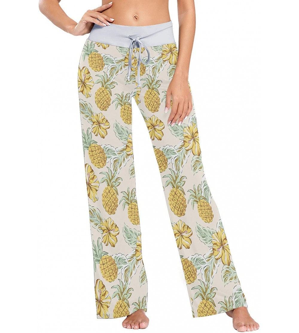 Bottoms Ellow Hibiscus Flowers Pineapples Women's Pajama Pants Lounge Sleep Wear - Multi - C019D3H7EYC $20.48