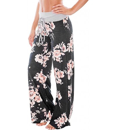 Bottoms Pajama Pants for Womens Print Wide Leg Pants Stretch Drawstring Palazzo Casual Loose Trousers - CI18OMDENWH $11.62