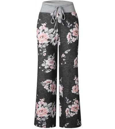 Bottoms Pajama Pants for Womens Print Wide Leg Pants Stretch Drawstring Palazzo Casual Loose Trousers - CI18OMDENWH $11.62