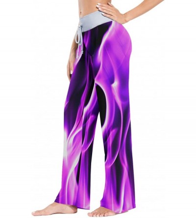 Bottoms Women's Comfy Pajama Pants Drawstring Palazzo Lounge Pants Wide Leg Sleepwear - Purple Flames and Smoke - CK199C8927Z...