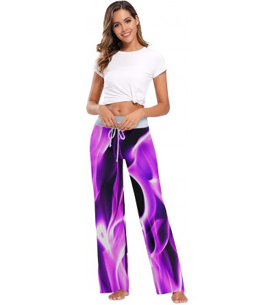 Bottoms Women's Comfy Pajama Pants Drawstring Palazzo Lounge Pants Wide Leg Sleepwear - Purple Flames and Smoke - CK199C8927Z...