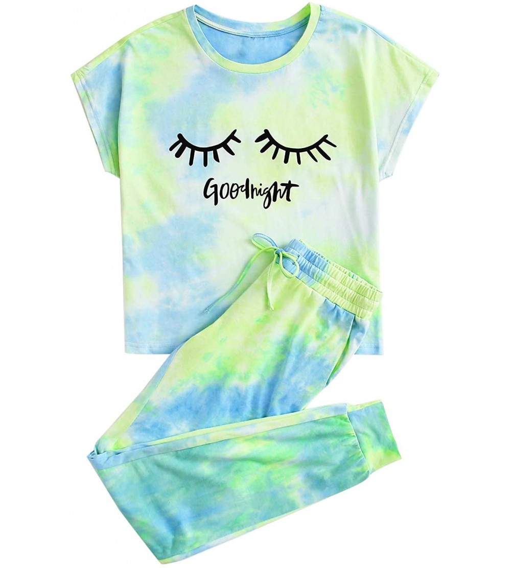 Sets Women's Tie Dye Round Neck Short Sleeve Tee and Pants Pajama Set - Tie Dye-3 - C41902MKYK0 $26.97