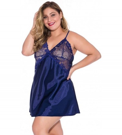 Robes Plus Size Lingerie for Women Sexy Deep V Neck Sling Backless Nightdress Cross Back Strap Chemise - Blue - C9197738Y4K $...