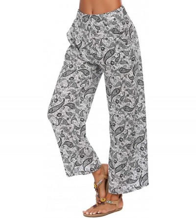 Bottoms Womens Palazzo Lounge Pants Wide Leg PJ Pants Printed Pajama Pants Summer Hawaiian Beach Pants with Pockets White - C...