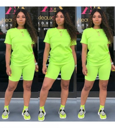 Sets Women's Short Sleeve Print 2 Pieces Outfit Tshirt Tops + Shorts Pants Set Tracksuits Set - B - Green - CG1998RZYKY $20.19