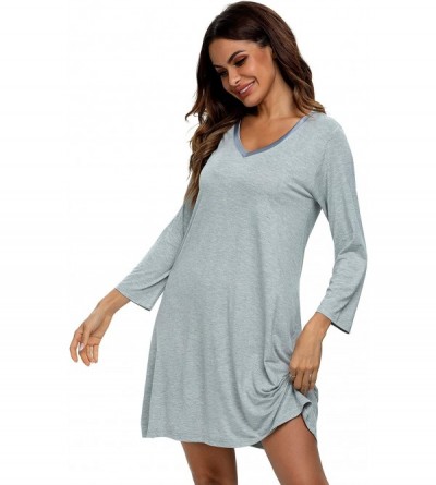 Nightgowns & Sleepshirts Long Sleeve Winter Nightgowns for Women Soft Long Sleep Shirts Sleepwear Plus Size - A-heather Grey ...