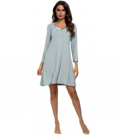 Nightgowns & Sleepshirts Long Sleeve Winter Nightgowns for Women Soft Long Sleep Shirts Sleepwear Plus Size - A-heather Grey ...