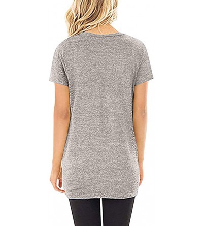 Thermal Underwear Women's Casual Solid Color Short Sleeve O-Neck Shirt Knotted Top T-Shirt - Light Gray - CQ1944RKCX0 $12.95