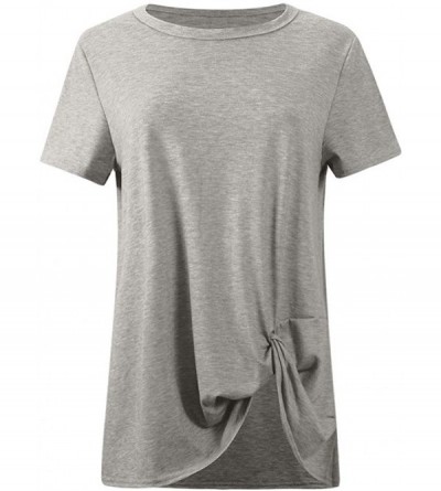 Thermal Underwear Women's Casual Solid Color Short Sleeve O-Neck Shirt Knotted Top T-Shirt - Light Gray - CQ1944RKCX0 $12.95