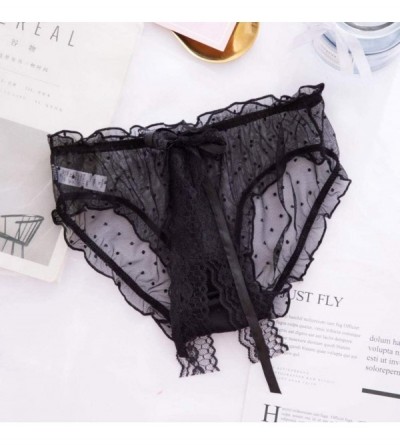 Thermal Underwear Women's Lace Stretch Thong Panty Sexy Lingerie Dot Print Mesh Underwear Fashion Brief - Black - CC197Y39AQC...