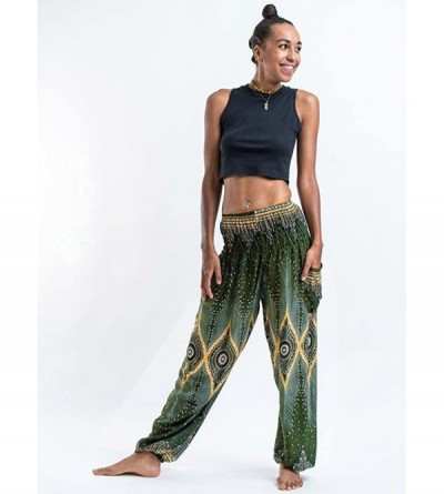 Bottoms Women's Thai Harem Dashiki Leggings Boho Festival Hippy Smock Loose High Waist Yoga Pants - A-green - CE18Q3Y504Y $18.56