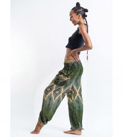 Bottoms Women's Thai Harem Dashiki Leggings Boho Festival Hippy Smock Loose High Waist Yoga Pants - A-green - CE18Q3Y504Y $18.56