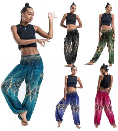 Bottoms Women's Thai Harem Dashiki Leggings Boho Festival Hippy Smock Loose High Waist Yoga Pants - A-green - CE18Q3Y504Y $18.56