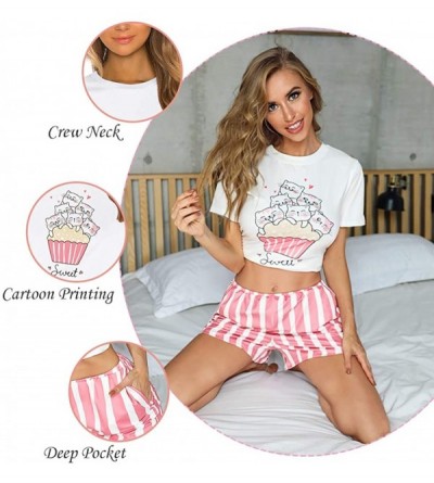 Bottoms Pajamas for Women Cartoon Print Sleepwear Pj Sets Top Shorts Nightwear - Cake - CP19DNML4AC $27.57