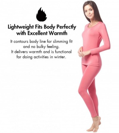 Thermal Underwear Women's Lightweight Thermal Underwear Top Fleece Lined Base Layer Long Sleeve Shirt L15 - Pink - C818U352UO...