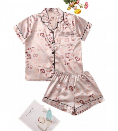 Sets Women's Short Sleeve Sleepwear Button Down Satin 2 Piece Pajama Set - Solid Pink - CK194TGE4Y5 $28.31