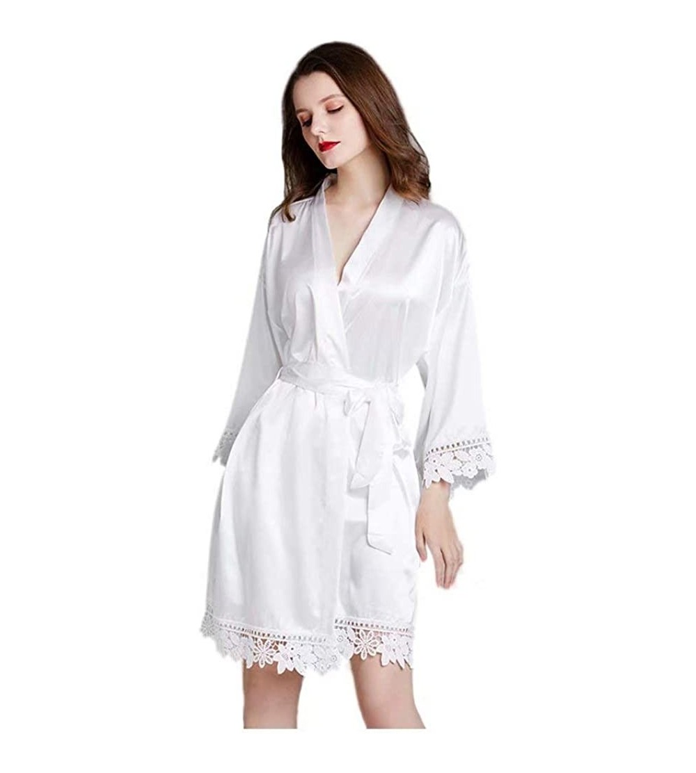 Robes ScelleBridal Long Sleeve Women's Lace Trim Short Kimono Robe Silk Bride Bridesmaid Morning Robe Home Pajamas & Nightgow...