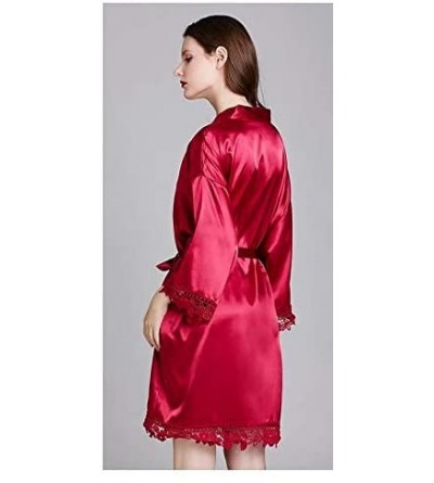 Robes ScelleBridal Long Sleeve Women's Lace Trim Short Kimono Robe Silk Bride Bridesmaid Morning Robe Home Pajamas & Nightgow...