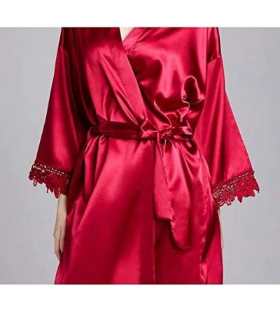 Robes ScelleBridal Long Sleeve Women's Lace Trim Short Kimono Robe Silk Bride Bridesmaid Morning Robe Home Pajamas & Nightgow...