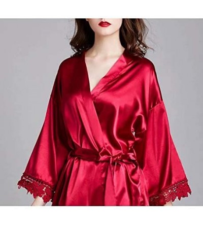 Robes ScelleBridal Long Sleeve Women's Lace Trim Short Kimono Robe Silk Bride Bridesmaid Morning Robe Home Pajamas & Nightgow...