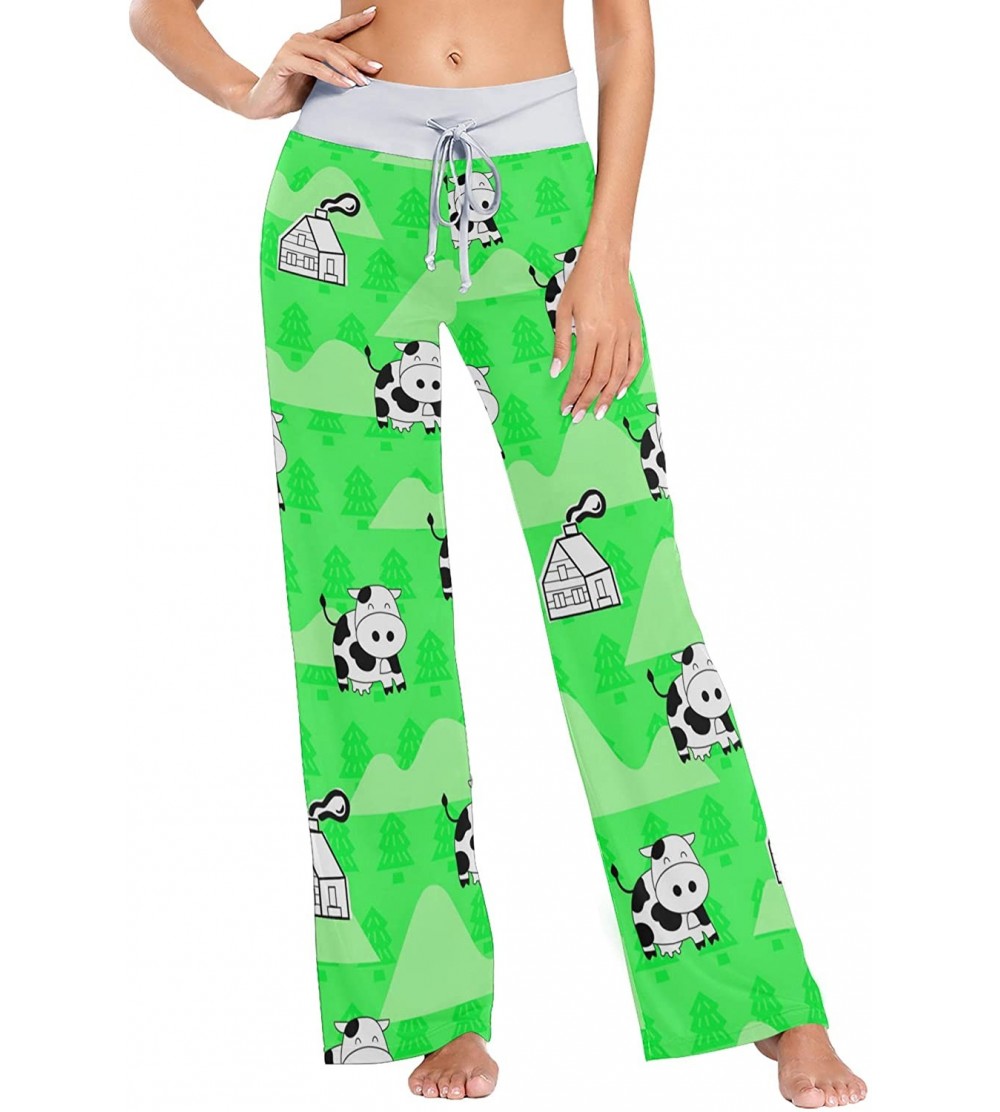 Bottoms Farm Cow Women Loose Palazzo Casual Drawstring Sleepwear Print Yoga Pants - CY19D8W0IOY $19.30