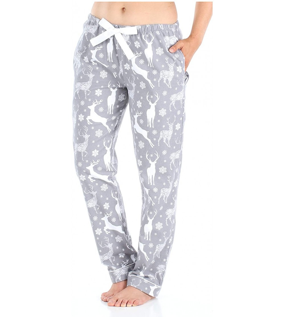 Bottoms Women's Cotton Flannel Pajama PJ Pants with Pockets - Grey Deer - C5196G5SNZE $20.62