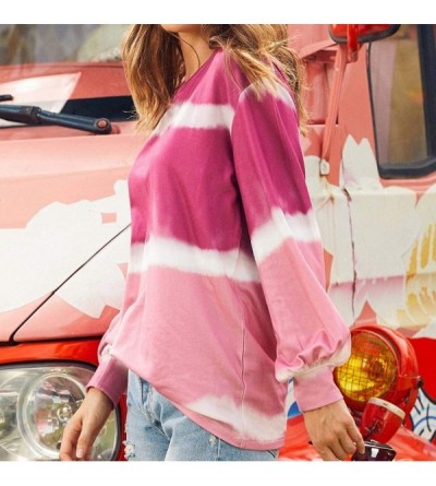 Tops Women Crewneck Colorblock Tie Dye Shirts Oversized Long Sleeve Pullover Sweatshirt Tops - Pink - CB18ZDTN76G $14.32