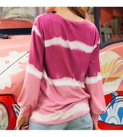 Tops Women Crewneck Colorblock Tie Dye Shirts Oversized Long Sleeve Pullover Sweatshirt Tops - Pink - CB18ZDTN76G $14.32