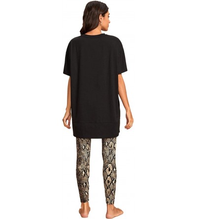 Sets Women's Kitty Cat Print Tee and Polka Dot Pants Pajama Set - Black Snakeskin - CA197Z9RO6Y $23.06