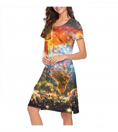 Nightgowns & Sleepshirts Girls' Nightgowns Galaxy Universe Nebula Space Pullover Crazy Short Sleeve Sleepwear - Galaxy Univer...