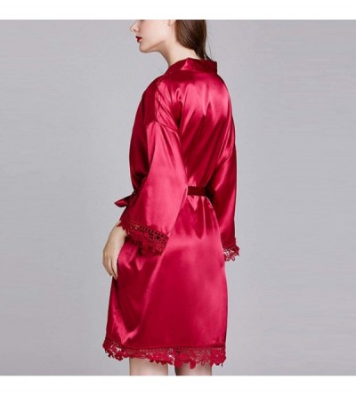 Robes Womens Robe Satin Silk Short Bathrobe Sleepwear Dressing Gown Pajama Nightwear - Red - CF197Q7U3K9 $28.29