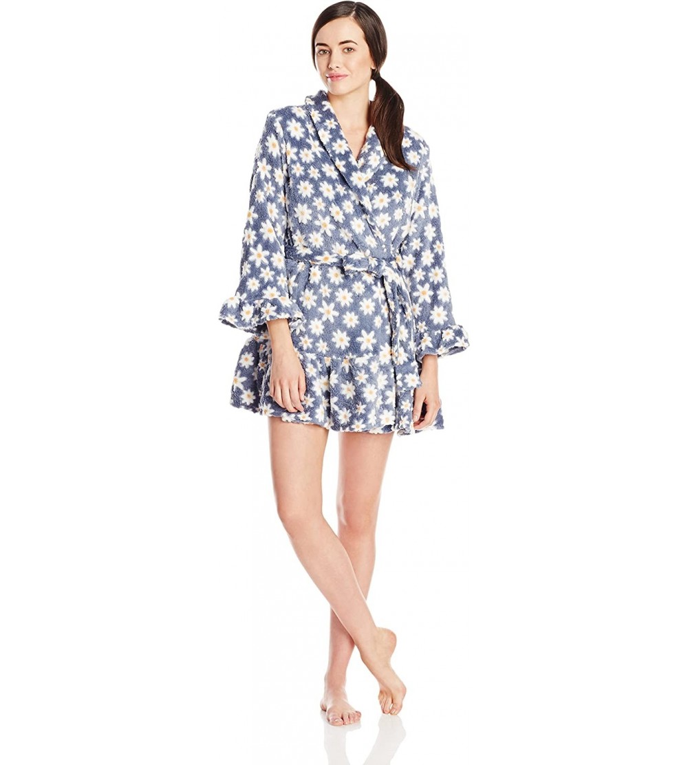 Robes Women's 34 Inch Wrap Robe with Ruffle Trim- Floral Print- Small - C411M1YEAP5 $38.37