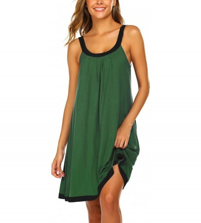 Nightgowns & Sleepshirts Wide Strap Chemise Full Slip Nightgowns Women Summer Sleeveless Sleepwear Plain Dress - Dark Green -...