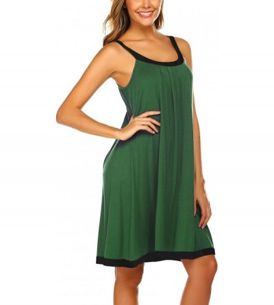 Nightgowns & Sleepshirts Wide Strap Chemise Full Slip Nightgowns Women Summer Sleeveless Sleepwear Plain Dress - Dark Green -...