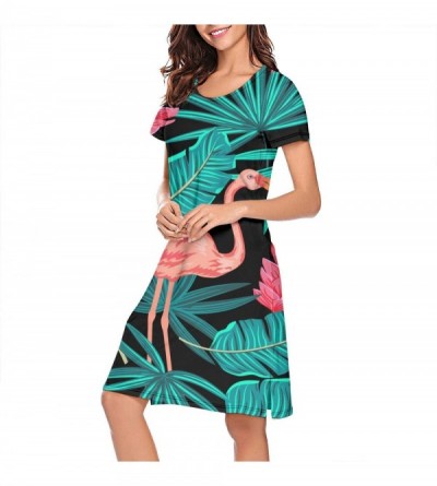 Nightgowns & Sleepshirts Women's Nightgown Tropical Leaves Hawaii Dri Fit Cute Short Sleeve Sleepshirts - Tropical Leaves Haw...