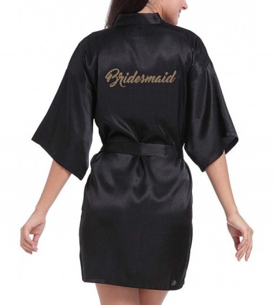 Robes Women Satin Robe Sexy V-Neck Pure Color Silky Kimono Bathrobe Nightgown Sleepwear - Black - CJ194TDZO80 $16.59