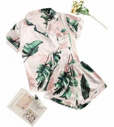 Sets Women's Notch Collar Palm Leaf Print Sleepwear Two Piece Pajama Set - A Multi Print - CG18SSR2R8O $30.55