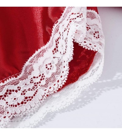 Sets Women Lingerie Satin Pajamas Set Lace Strap Camisole Ss Set Sleepwear Alalaso - Red - C718SMNY5G6 $8.04