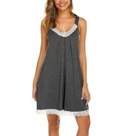 Nightgowns & Sleepshirts Womens Chemise Sleepwear Full Slips Lace Nightgown Cotton Jersey Lingerie - Dark Grey - C819CGAROD5 ...