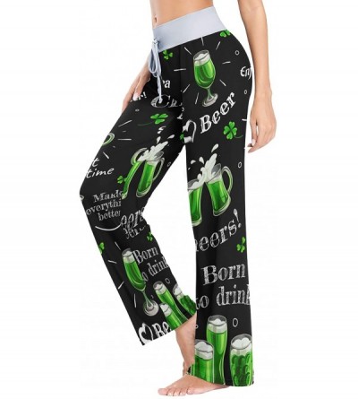 Bottoms Women's Comfy Stretch Saint Patrick's Day Green Beer Drawstring Wide Leg Pajama Pants Lounge Pants - Color 1 - CA197U...