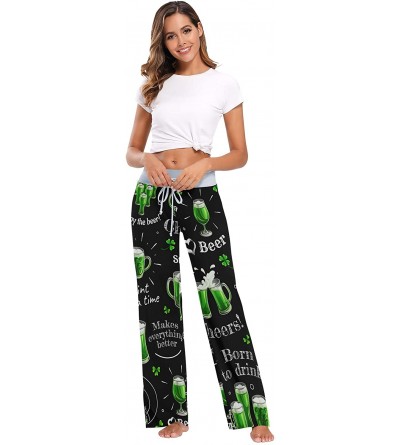 Bottoms Women's Comfy Stretch Saint Patrick's Day Green Beer Drawstring Wide Leg Pajama Pants Lounge Pants - Color 1 - CA197U...