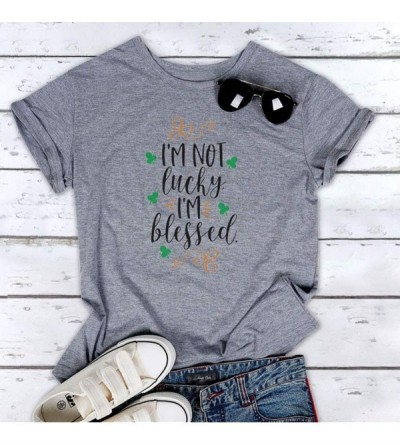 Tops I'm NOT Lucky.I'm Blessed - Irish Shamrock St. Patrick's Day Clover Women Short Sleeve T-Shirts Blouse Tops Tee - A-dark...