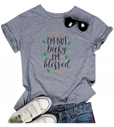 Tops I'm NOT Lucky.I'm Blessed - Irish Shamrock St. Patrick's Day Clover Women Short Sleeve T-Shirts Blouse Tops Tee - A-dark...