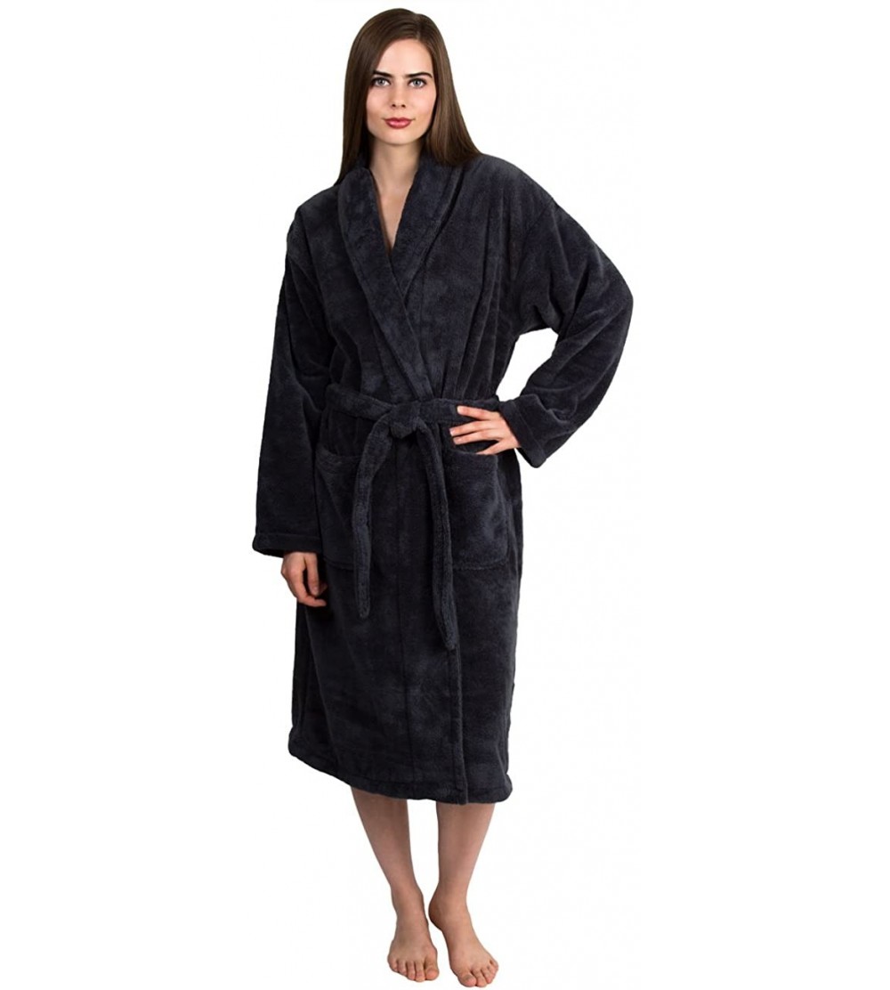 Robes Women's Super Soft Plush Bathrobe Fleece Spa Robe Made in Turkey - Charcoal - CQ11CVCP1PV $35.92