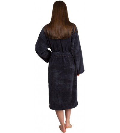 Robes Women's Super Soft Plush Bathrobe Fleece Spa Robe Made in Turkey - Charcoal - CQ11CVCP1PV $35.92